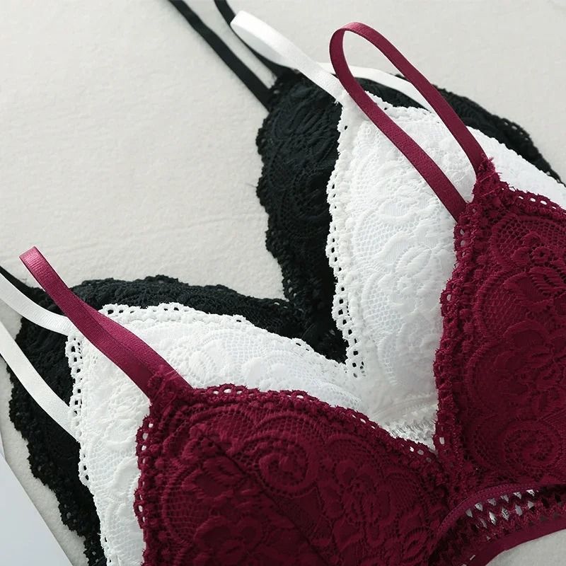 Womens Lace Bralette Bra Wirefree Deep V Lace Bra Soft Padded Triangle Cup Bralette