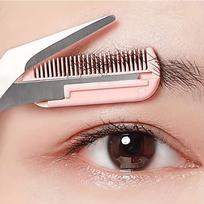 Precision Pink Eyebrow Scissors With Built In Comb