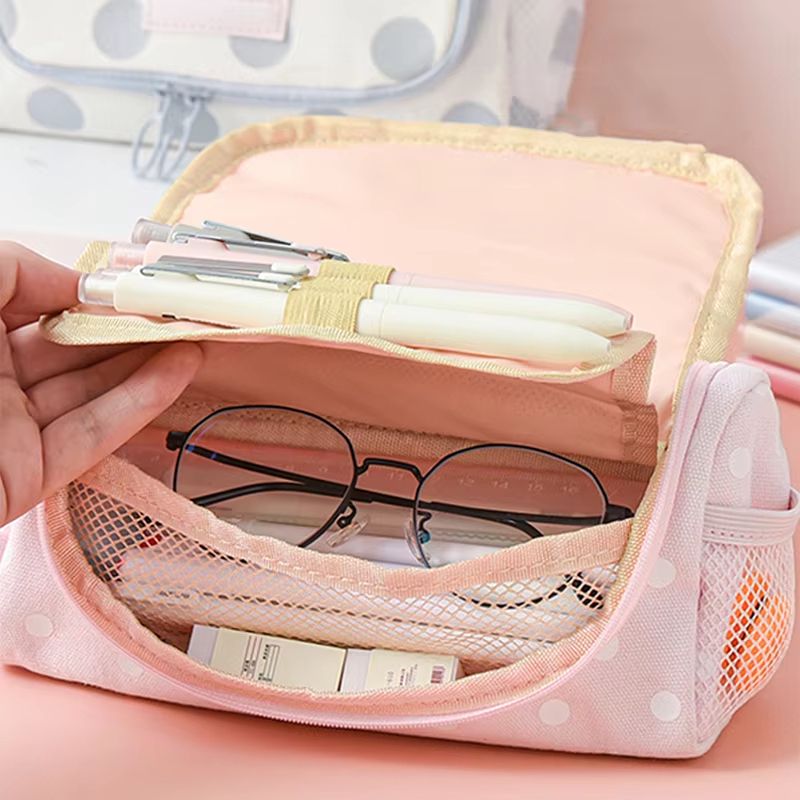 High-Capacity Kawaii Multi-Compartment Pencil Case, 8.66x3.74x3.94in Student Pen Organizer with Zipper Storage