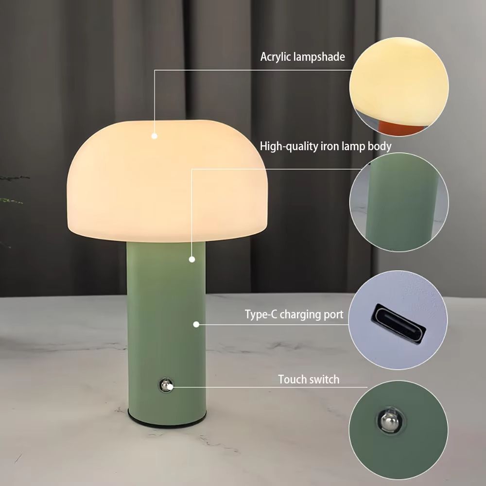 Mushroom Glow LED Rechargeable Table Lamp – Portable 3-Color Dimmable Night Light