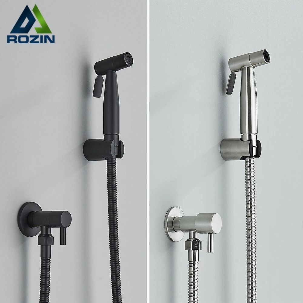 Black Stainless Steel Handheld Bidet Sprayer with Wall Mounted Holder for Bathroom