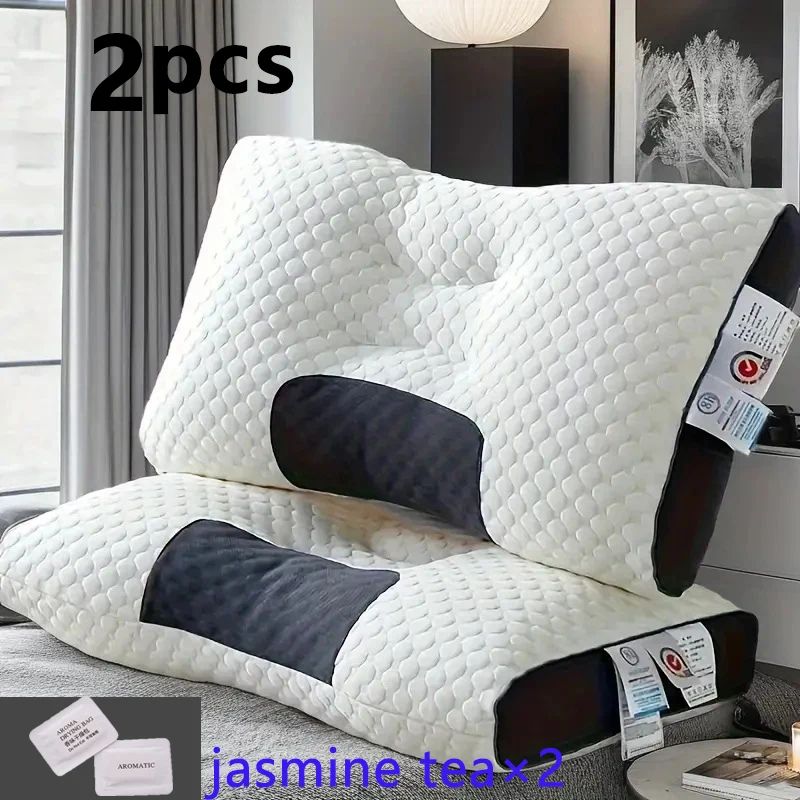 2 Pcs Knitted Neck Support Pillows with Removable Case – Ergonomic Bed Pillow Set for Side, Back & Stomach Sleepers