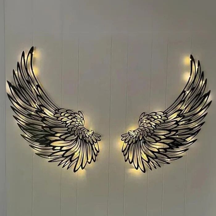 Black Angel Wings Wall Art with LED Lights, Luminous Angel Feather Wings