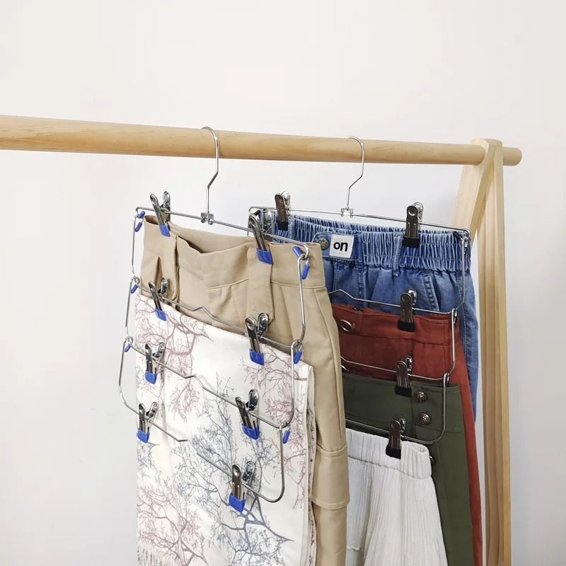 4 Tier Stainless Steel Pants Hanger Non Slip Skirt Rack with Adjustable Clips