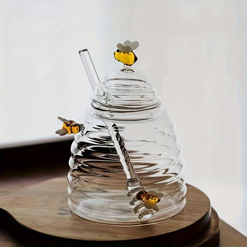 Animal-Themed Borosilicate Glass Honey Jar with Lid Perfect for Kitchen & Dining