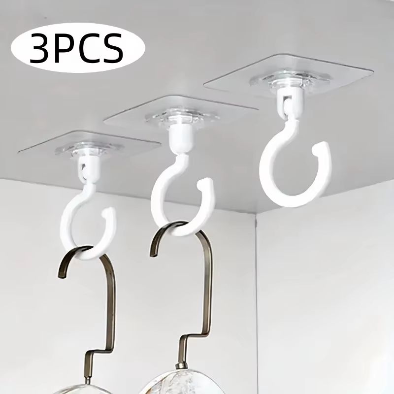 No-Drill Rotating Ceiling Hooks 3-Pack Adhesive Wall and Door Hangers