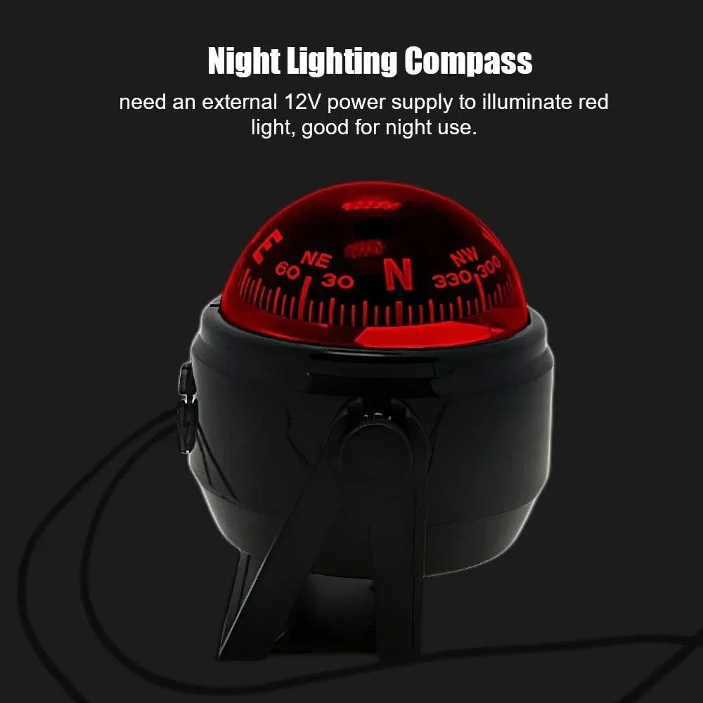Boat Compass Dash Mount  Pivoting Marine Compass with Light for Car Dashboard