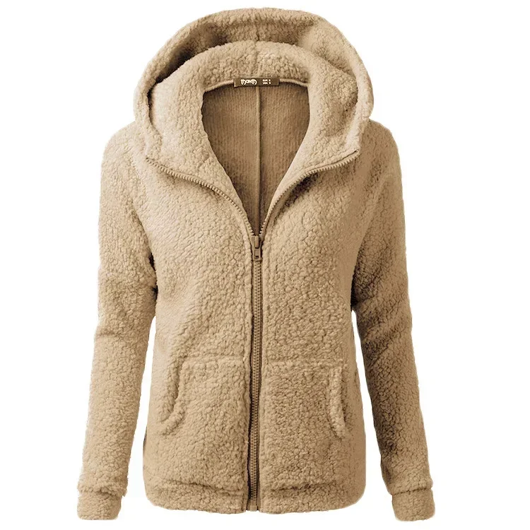 Autumn Winter Warm Jacket, Women Hoodie Hooded, Casual Female Hoodies, Sweater Shirt Zipper Coat, Solid Soft Fleece