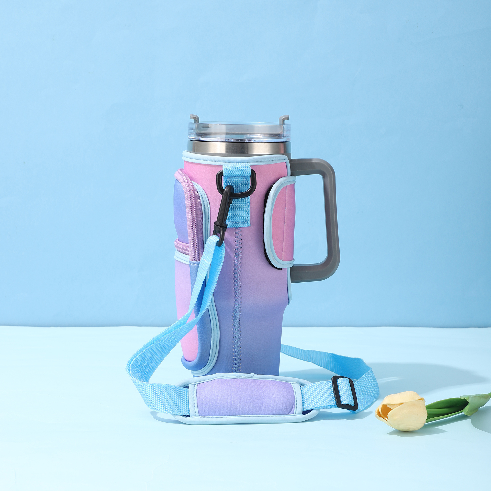 Large-Capacity CarCup Sleeves, Diving Fabric Ice Cup Sleeves, Handle Sleeves with Slanted Shoulder Straps, Availabl
