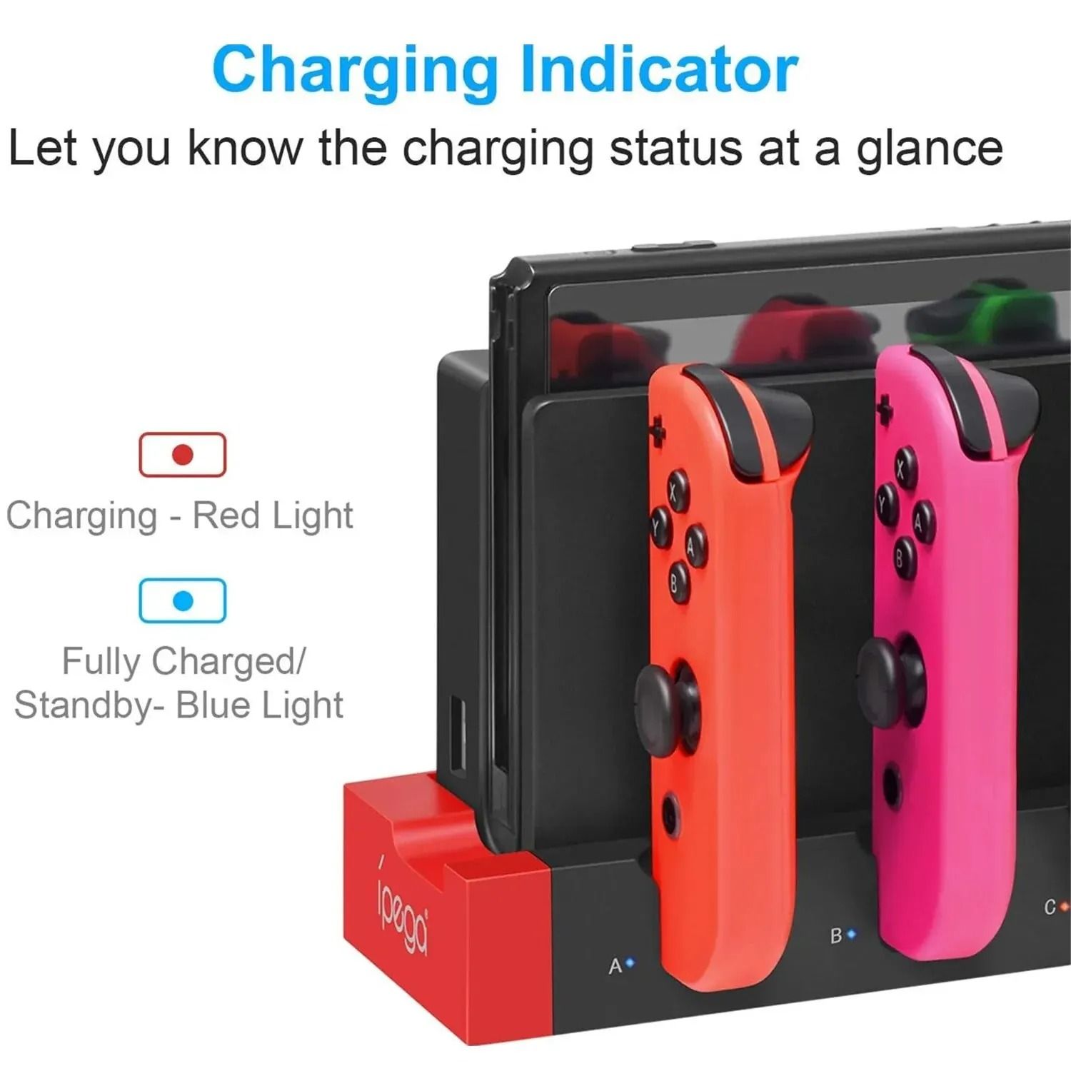 JoyCon Charging Dock Station Compatible with Standard and OLED Models Charges Up to Four Controllers