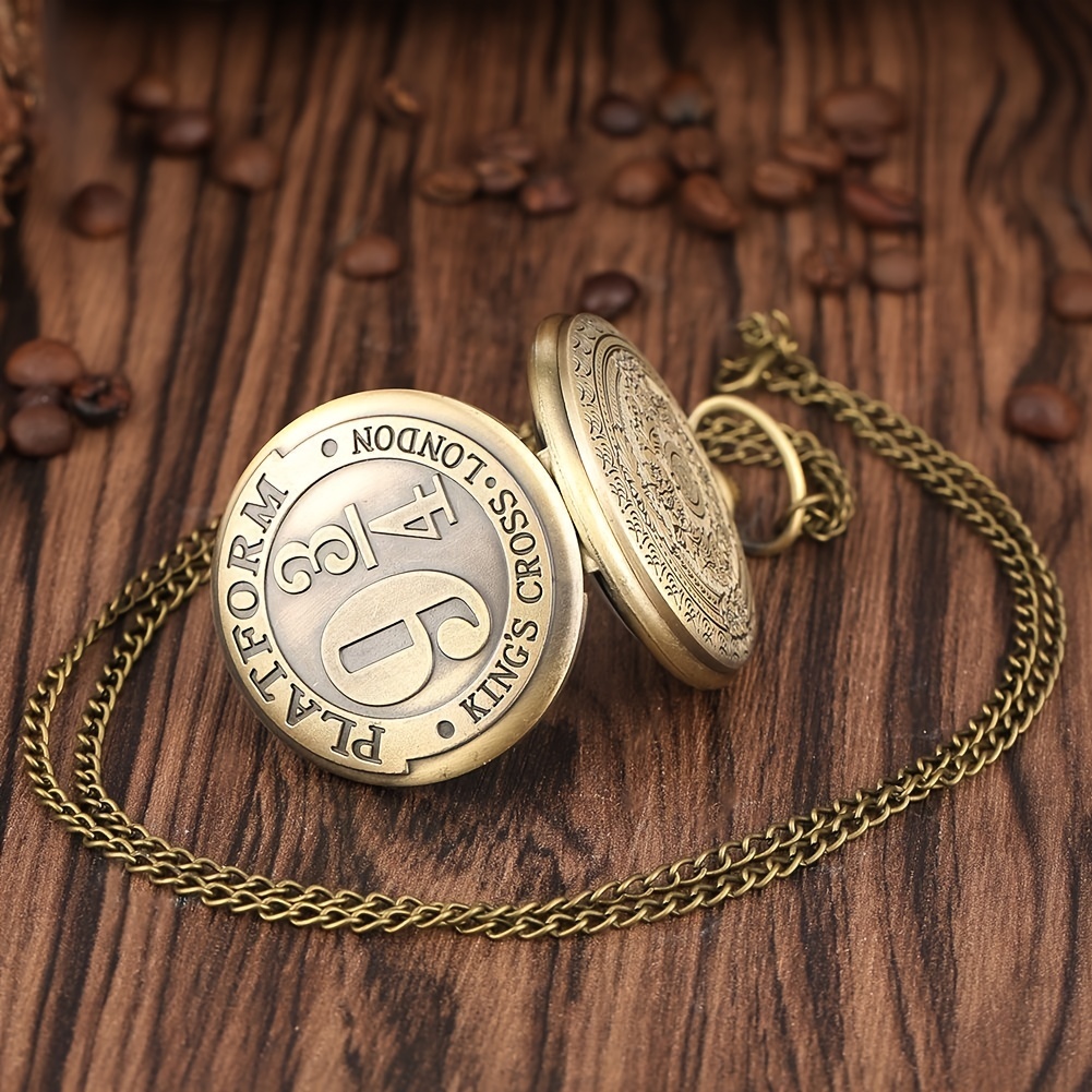 Large Quartz Pocket Watch, Trendy Bronze Retro Flip Watch