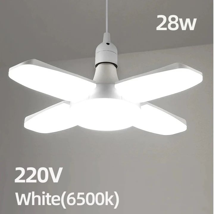 FlexBright Foldable LED Garage Light – E27 Fan-Blade Ceiling Bulb 6500K Daylight