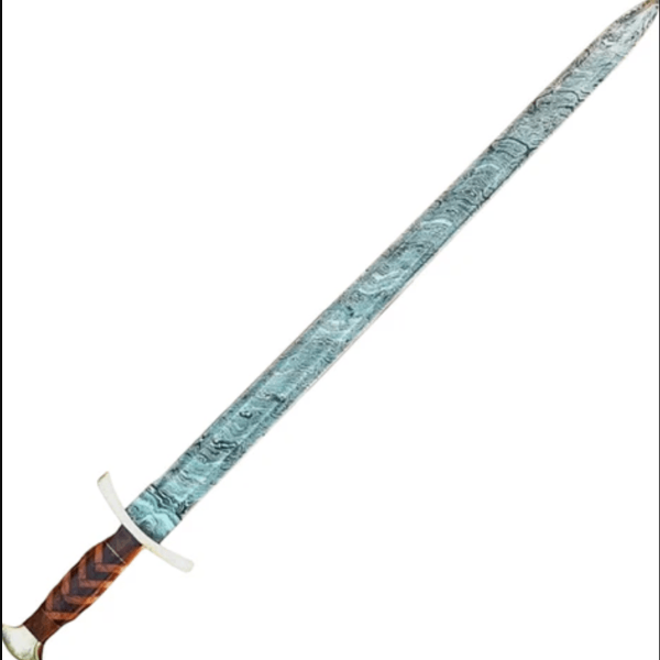 39 Inches Damascus Steel Viking Sword with Leather Sheath