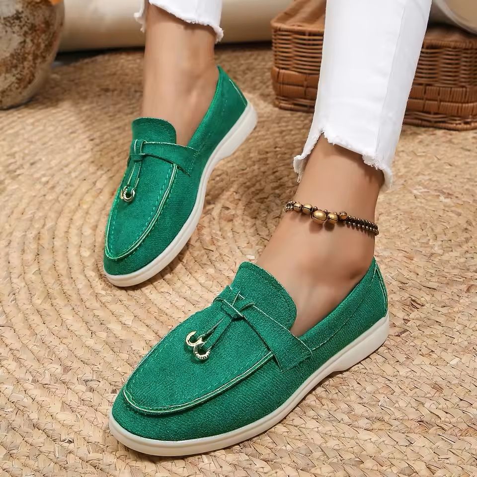 Lefu Womens Soft Leather Retro Lazy Step On Flats