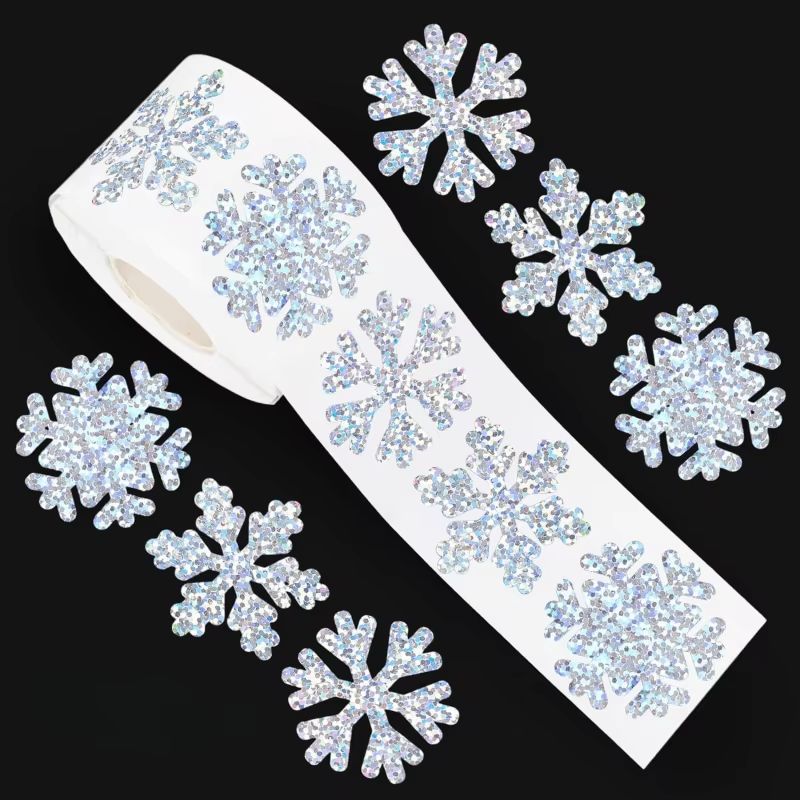500-Piece Laser Christmas Snowflake Stickers Waterproof Self-Adhesive Holiday Decorations