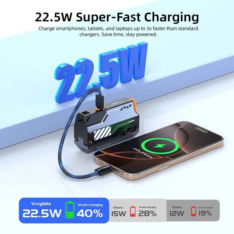 VYVYLABS Modular 20000mAh Power Bank – 22.5W Fast Charging External Battery with Replaceable Battery Pack