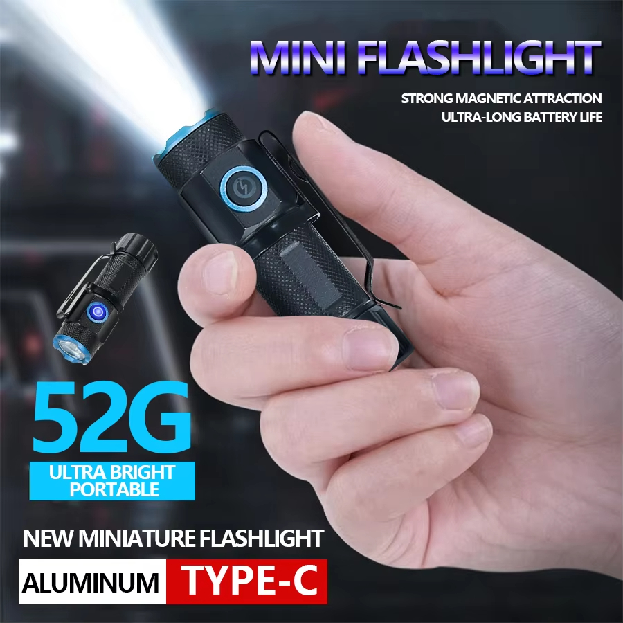 Ultra Bright Mini LED Flashlight with Tail Magnet  USB C Rechargeable Camping, Hunting, and Emergency Lamp