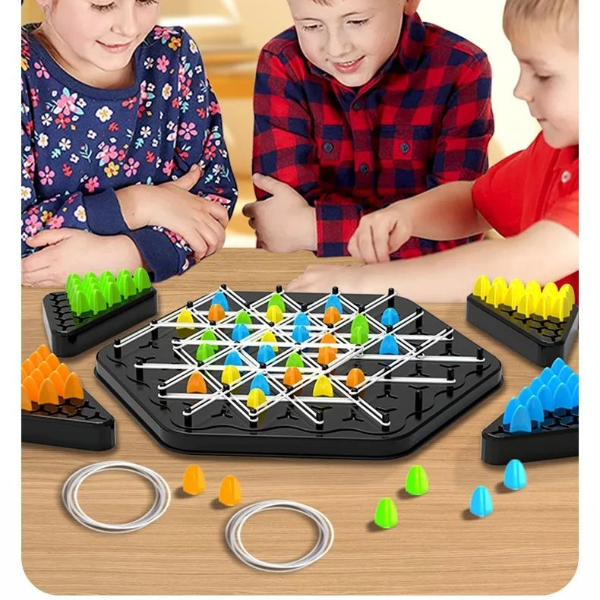 Chain Triangle Chess Game, Triggle Rubber Band Battle Set for Family & Kids, Educational Interactive Board Game