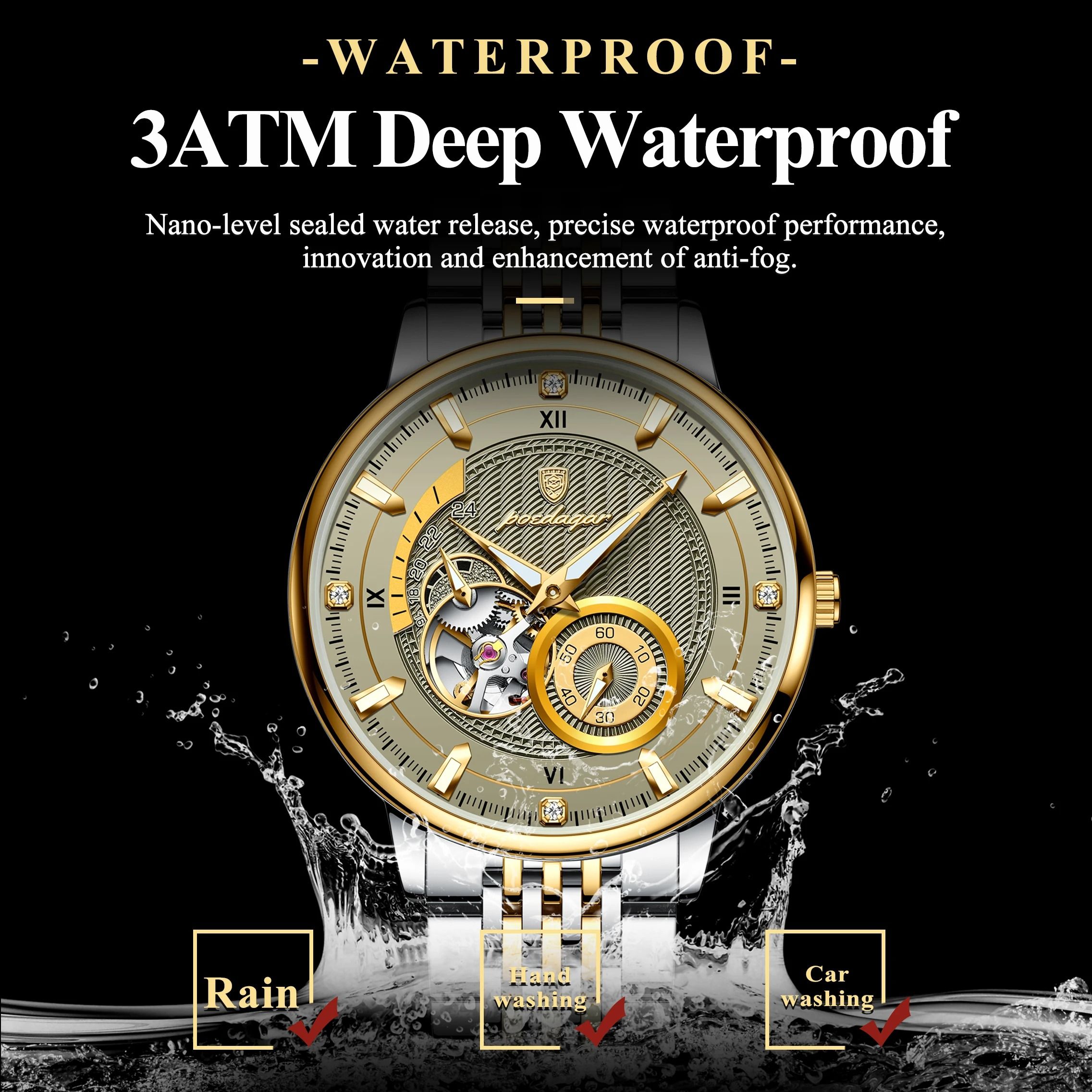 Hollow Tourbillon Mechanical Watch – Luxury Luminous Automatic Stainless Steel Timepiece