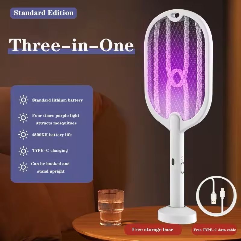 3 in 1 Rechargeable 3000V Mosquito Swatter and Killer Lamp
