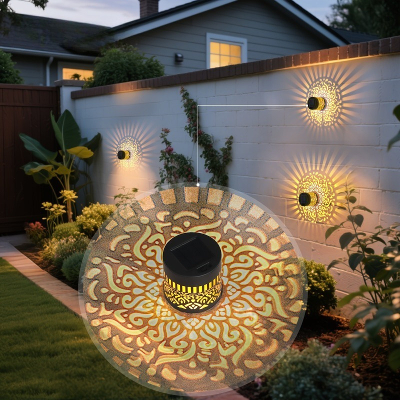 Solar Mandala Sunflower Wall Light with LED Bulbs - Waterproof Outdoor Pendant for Garden & Courtyard Decoration