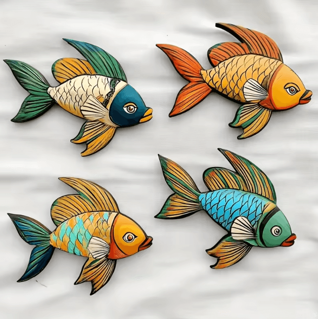 Colorful Tropical Fish Wooden Wall Art Set – Rustic Nautical Coastal Decor