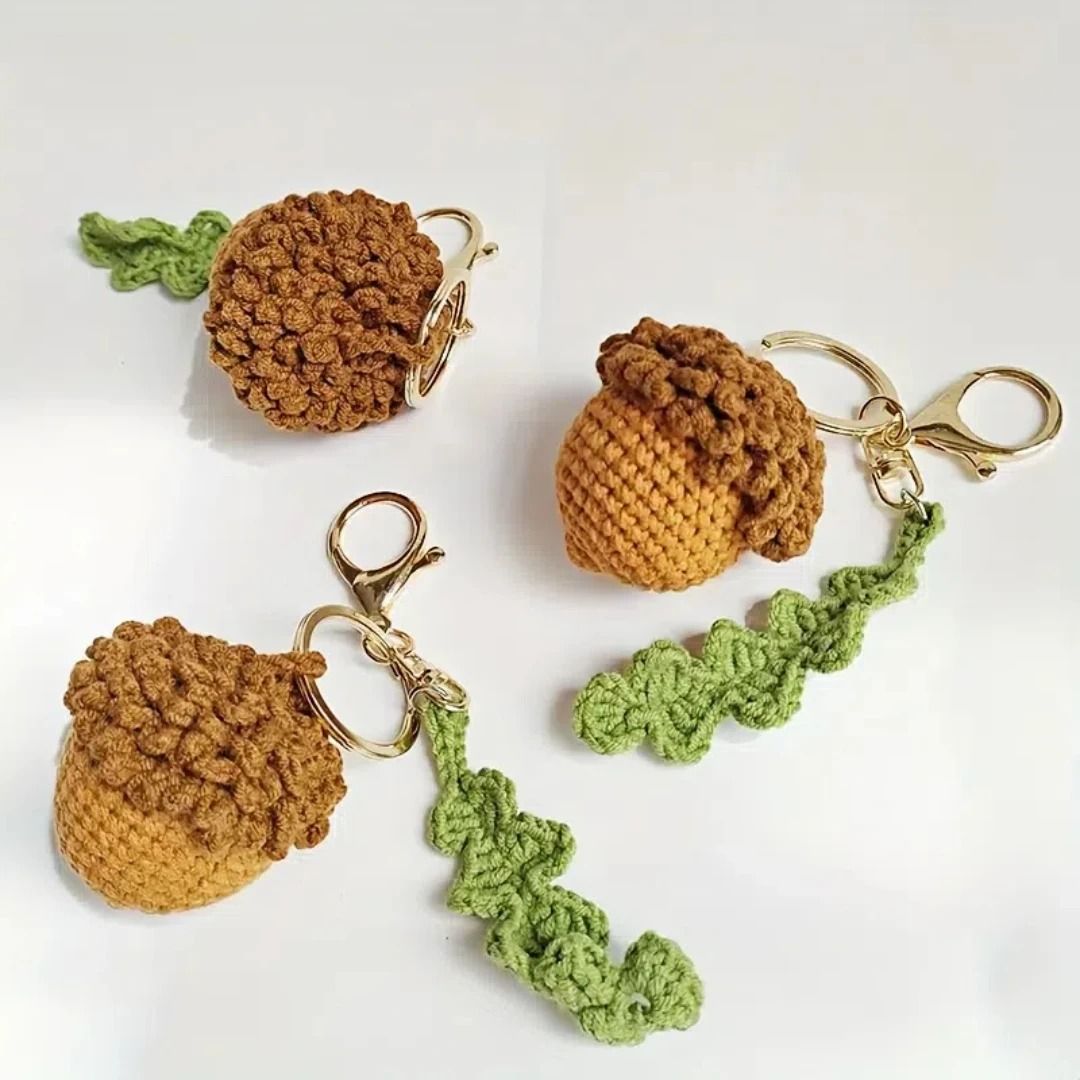 Handmade Acorn and Doll Knitted Keychain for Bags and Cars