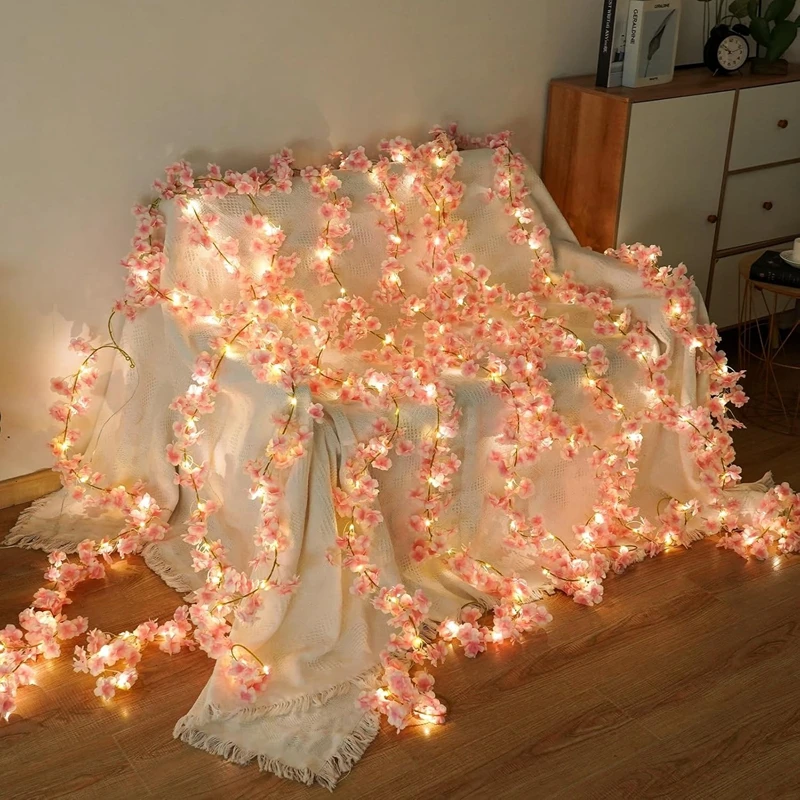 Sakura Artificial Flowers Vine with LED Lights LEDs, Perfect for Wedding & Home Decoration