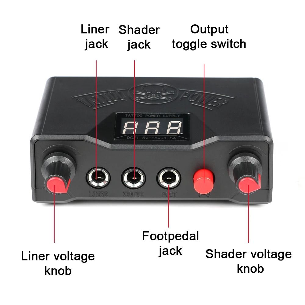 Digital Tattoo Power Supply Kit with Foot Pedal and Clip Cable