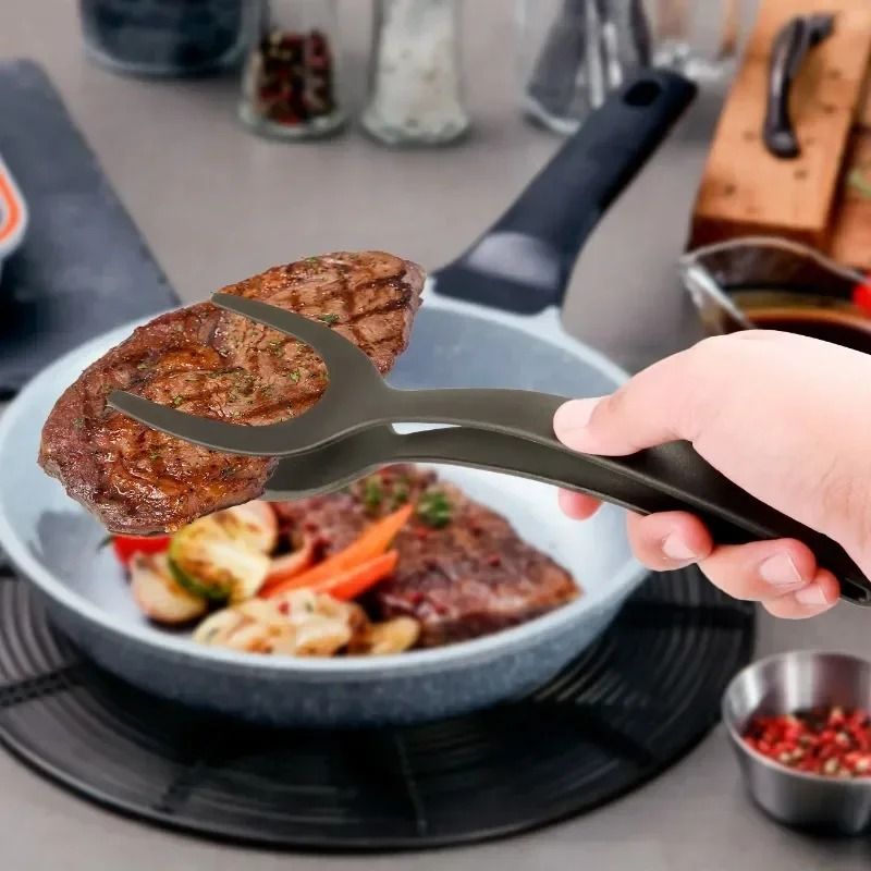 2 in 1 Kitchen Tongs Spatula Tongs Egg Flipper and Steak Turner Cooking Tool