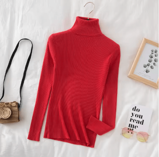 Womens Turtleneck Knit Sweater Soft Cashmere Feel Pullover for Autumn Winter