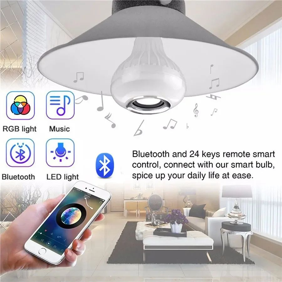 RGB Bluetooth Speaker Light Bulb with Remote Control for Music and Mood Lighting