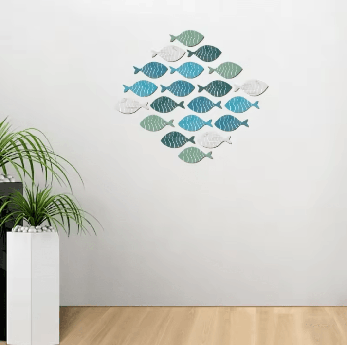 Coastal Wooden Fish Wall Decor Set – 20pcs Nautical Beach Hanging Ornaments