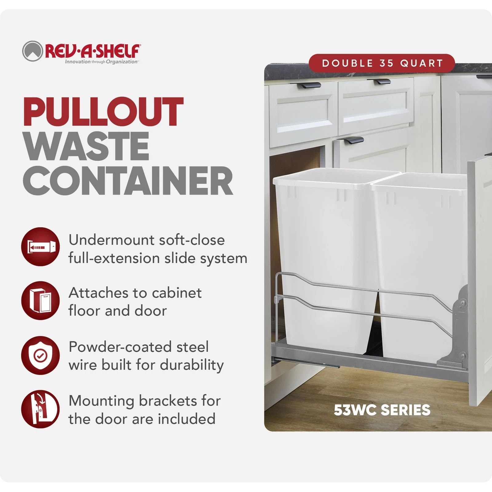Rev A Shelf Double Pullout Trash Cans qt. with Soft close Compact & Efficient Kitchen Waste Solution
