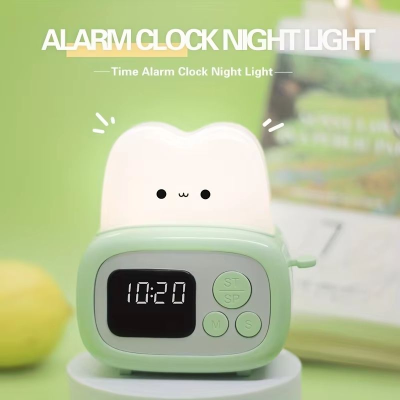 Cute Bread Night Light Alarm Clock USB Dimmable Sleep Companion