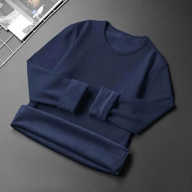 Mens Fleece Lined Long Sleeve Crew Neck Base Shirt – Thickened Casual Long Sleeve Top