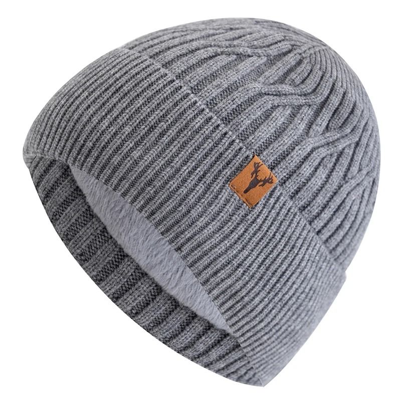 Unisex Plush Lined Winter Beanie Knitted Warm Hat for Outdoor Use