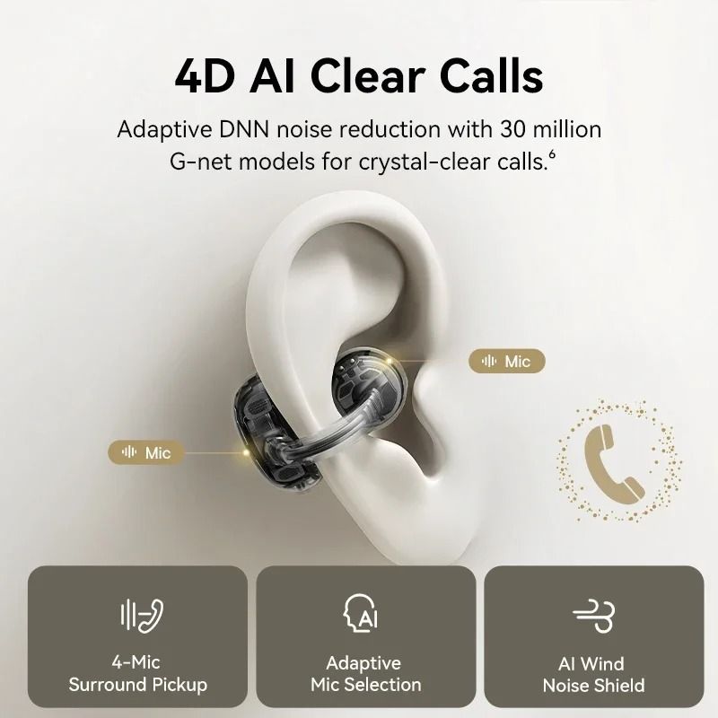 Baseus MC1 Pro Wireless Ear Clip Earphones | Bluetooth 6.0 Hi-Res Open-Ear Buds with 4-Mic ENC