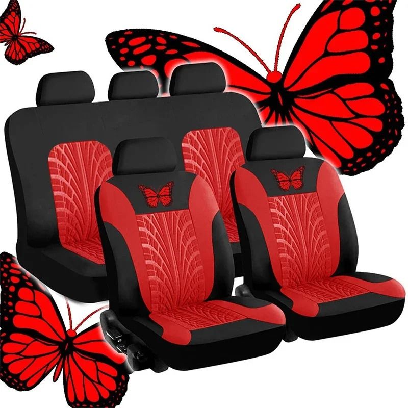 Universal Car Seat Cover Full Set with Butterfly Embroidery Design