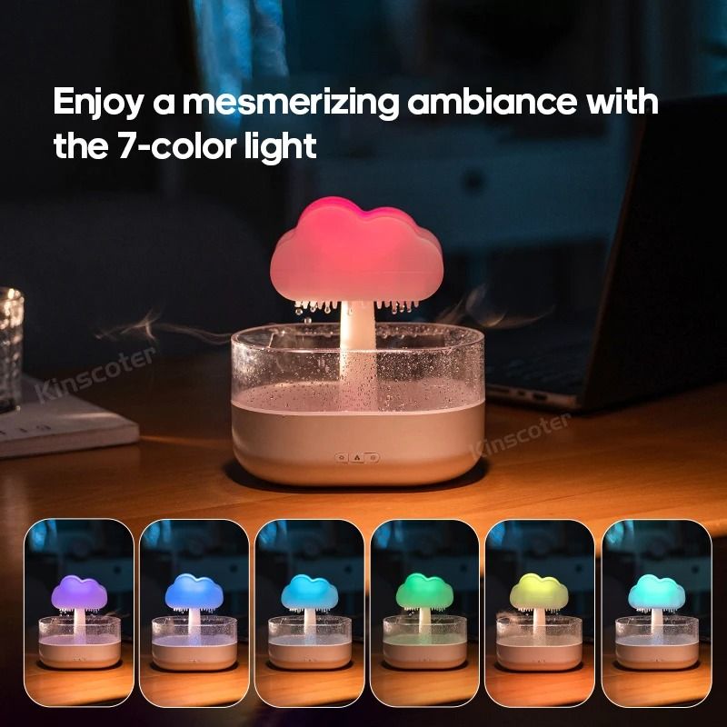 Zen Rain Cloud Aroma Diffuser And Air Humidifier With Raindrop Effect