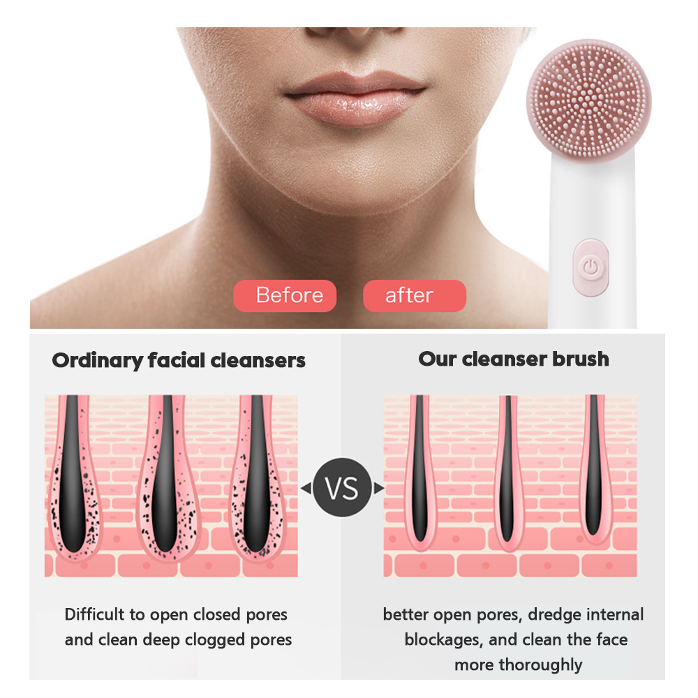 Waterproof Electric Facial Cleanser, 2 Speed Vibrating Face Brush, Battery Powered Massaging Device