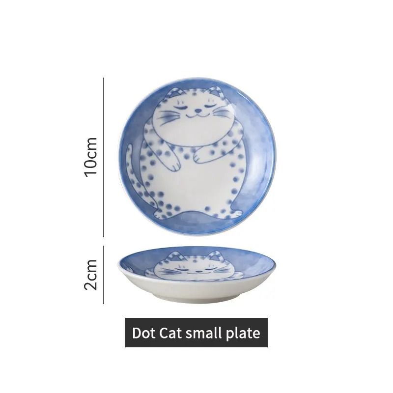 Japanese Style Ceramic Dessert Sauce Dish with Lucky Cat Design