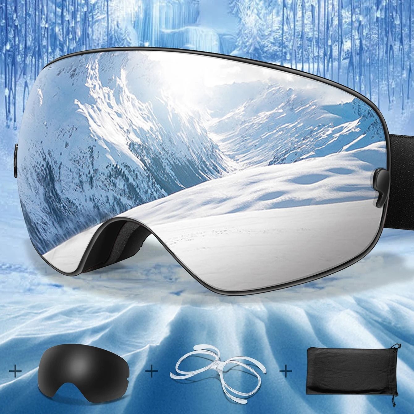 UV400 Anti-Fog Outdoor Sports Ski Goggles with Changeable Lens for Snowboarding Cycling and Snowmobile