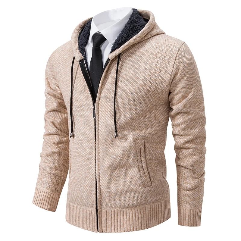 Men Casual Fleece Zipper Stand Collar Cardigan Warm Winter Sweater