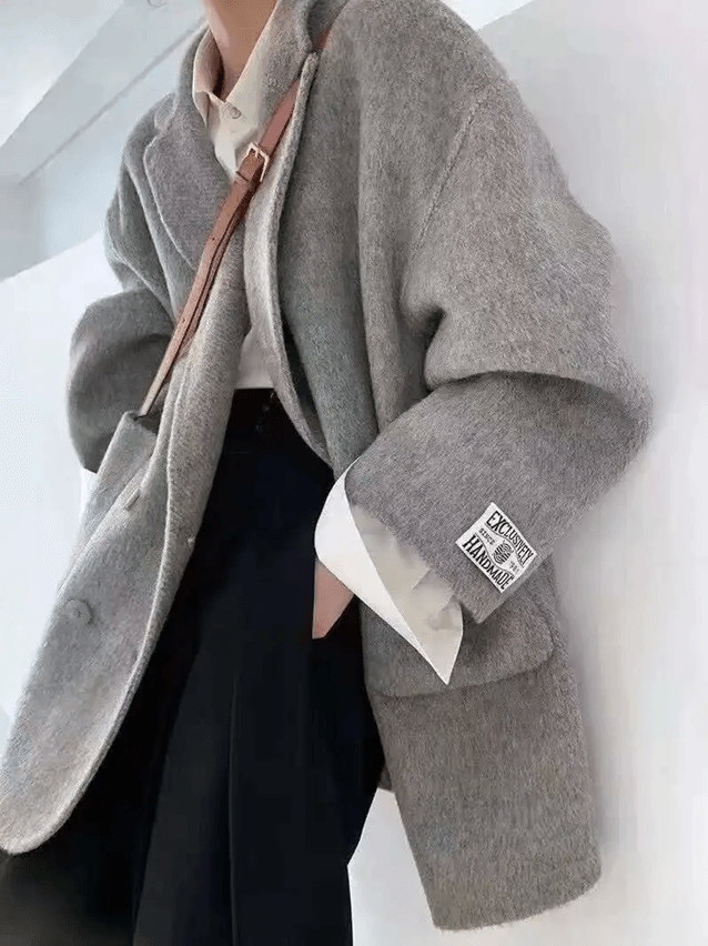 Womens Wool Cashmere Coat Long Sleeve Loose Fit Winter Jacket