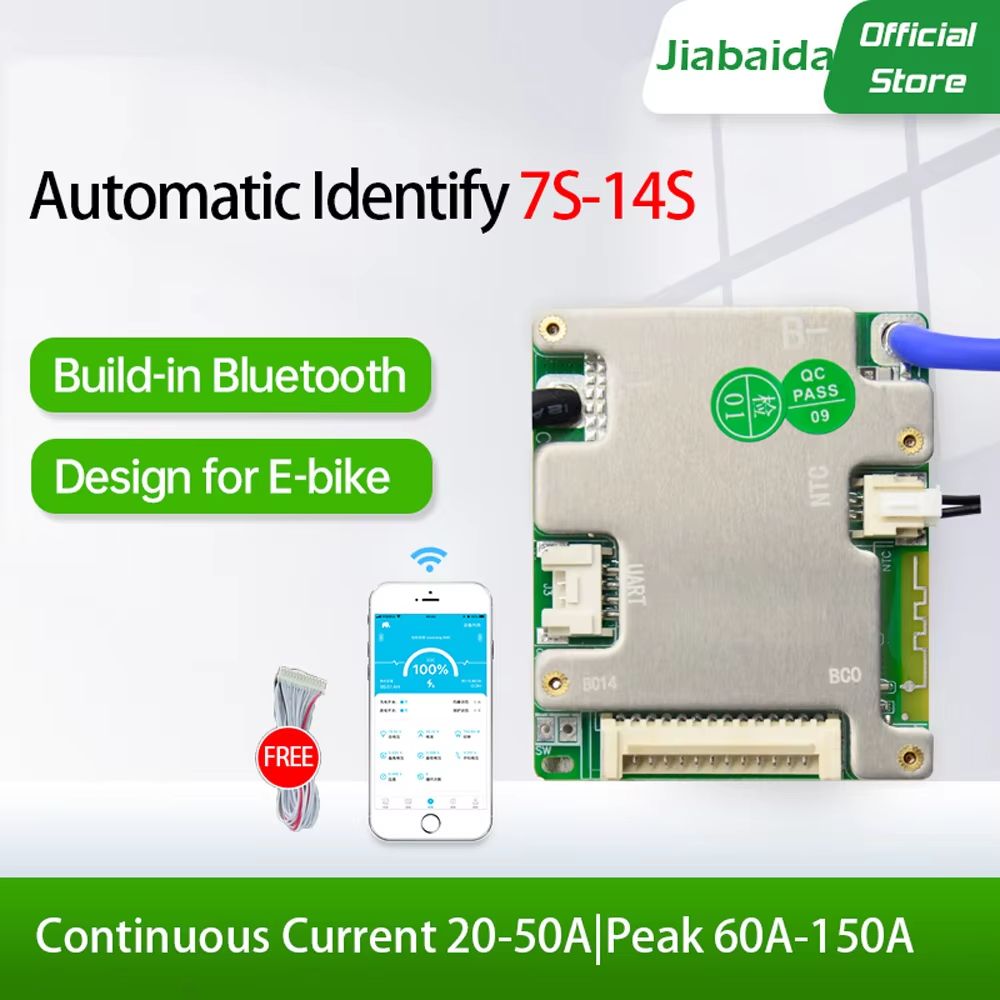 JiaBaiDa Smart Battery Management System 7S–14S 20A/30A - Intelligent BMS for 24V, 36V, 48V LFP & NMC Batteries