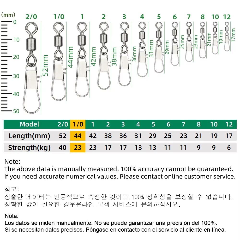 Stainless Steel Fishing Rolling Swivels with Interlock Snap 50-Pack