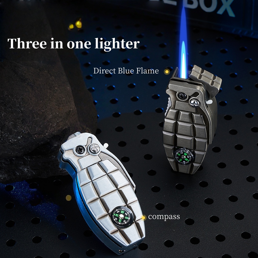 Tactical Windproof Jet Lighter with Built-in Compass & Safety Lock  Rugged EDC Survival Tool
