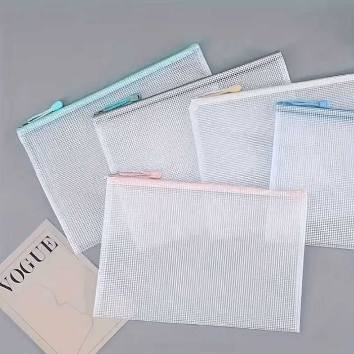5 Piece PVC Mesh Zipper Storage Folders – Stackable File Organizers for Heavy-Duty Office Storage and Document Folders