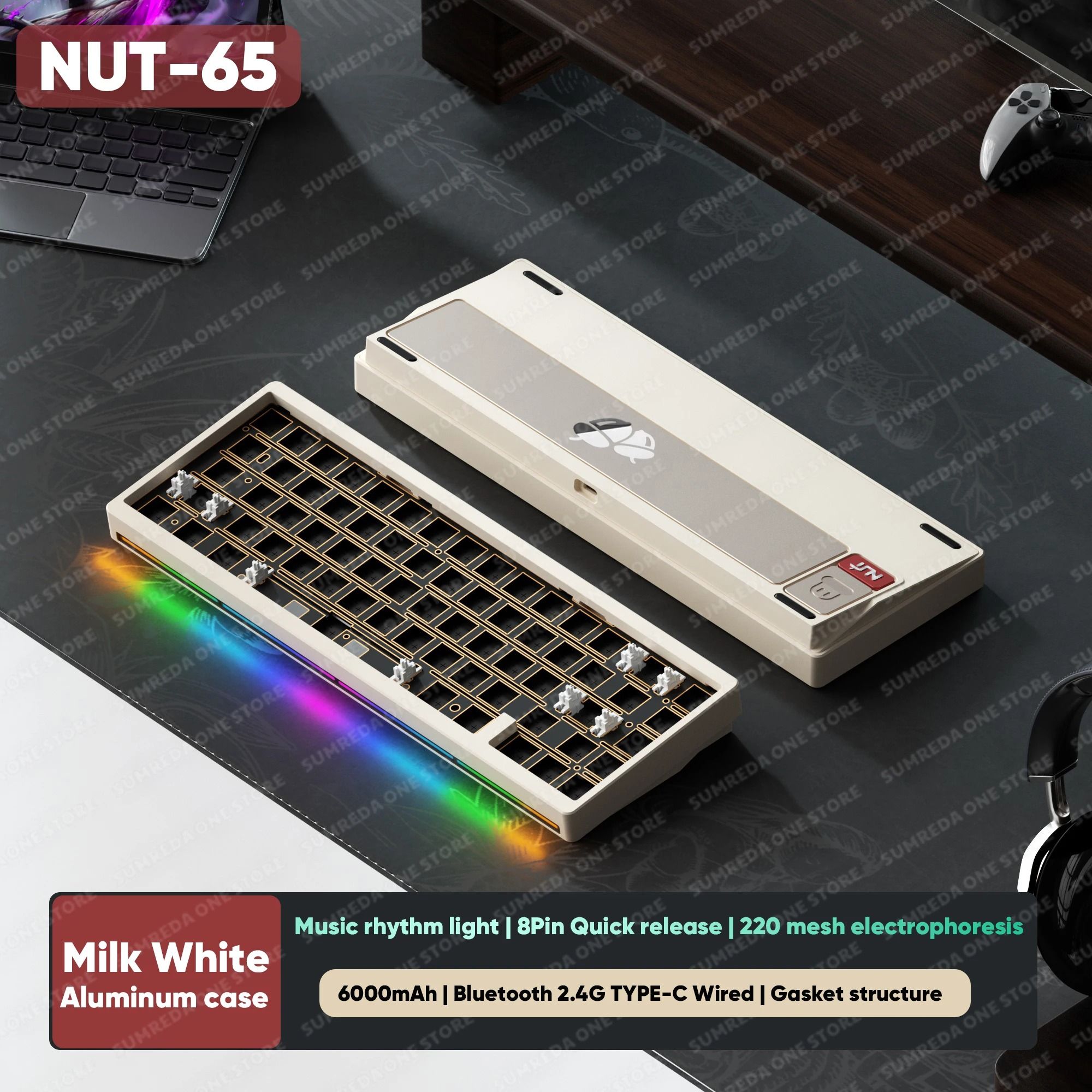 Lucky65 V2 65 Keys Mechanical Keyboard with Aluminum Case RGB Lighting and Hot Swappable Switches